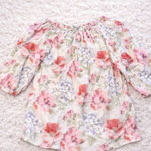 Hester & Orchard Linen Floral Off Shoulder Blouse Size XL Cottagecore